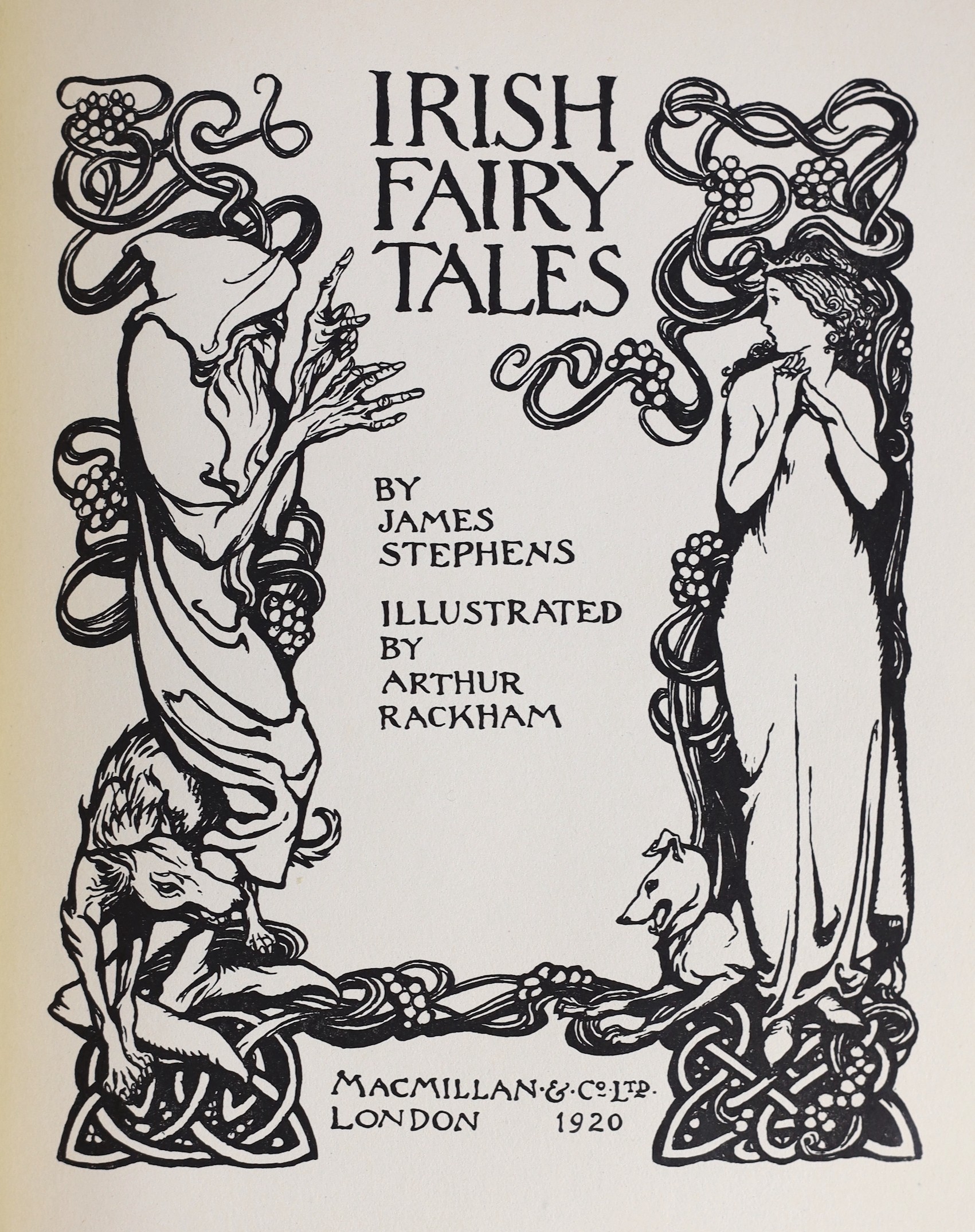 Stephens, James - Irish Fairy Tales, 1st edition, illustrated with 16 colour plates by Arthur Rackham, 8vo, original cloth, Macmillan, London, 1920, in slip case.